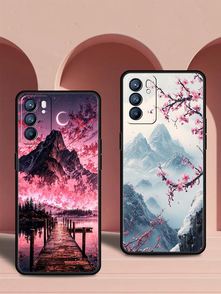 Pink Sunset Mountain Phone Case For Oppo Reno 13 12 11 10 7 F Find X5 X6 A98 A80 A79 A78 A57 A54 A31 A17 Pro 5G Soft TPU Cover