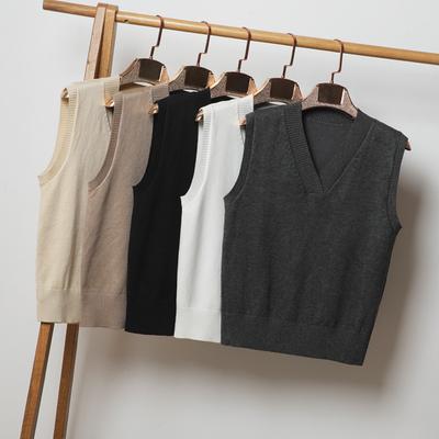 Herbst Winter Neuer V-Ausschnitt Pullover Weste Damen Schwarz Top Ärmellos Pullover Dünne Strickjacke