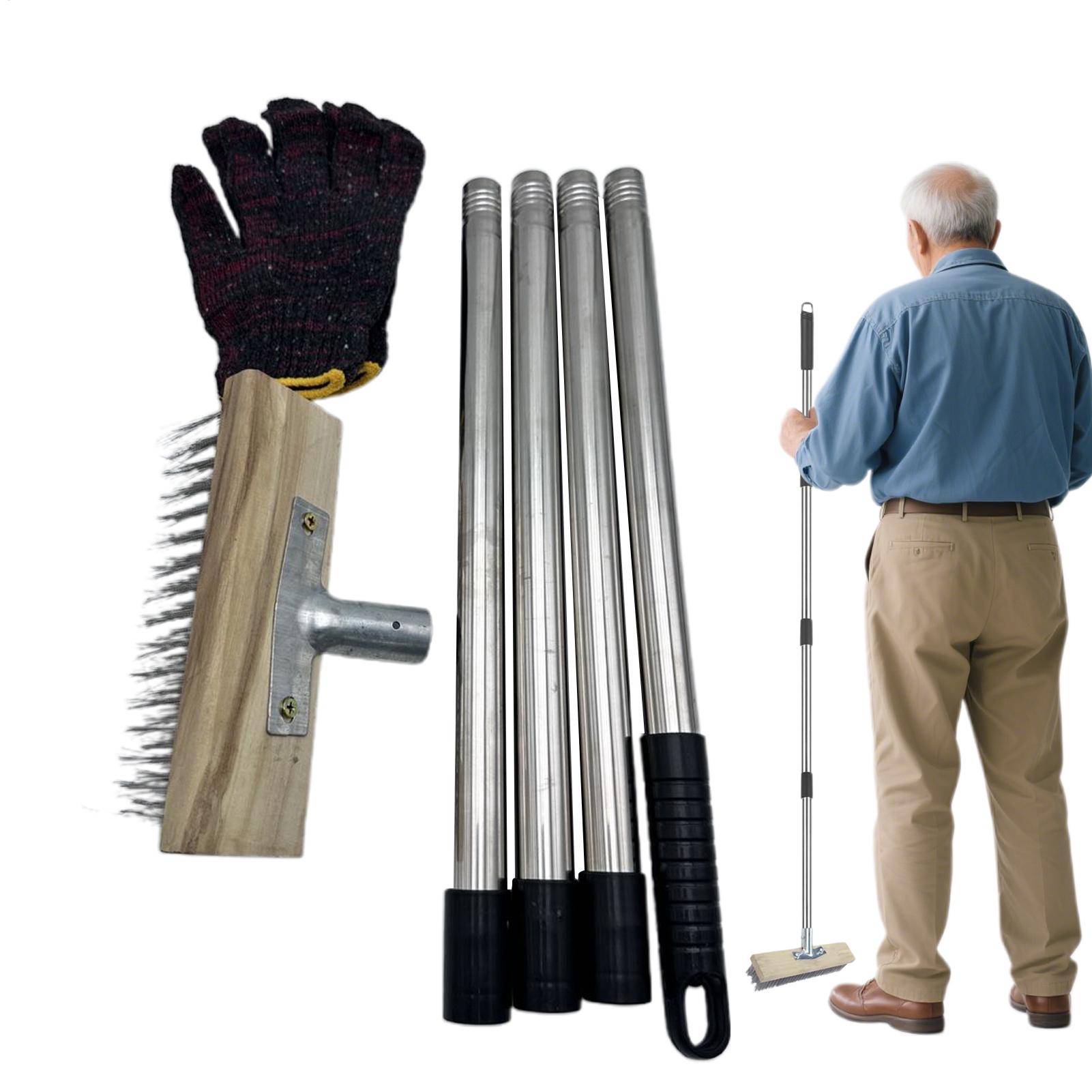 

Stainless Wire Brush 59-inch Scrub Brush With Long Handle Heavy Duty Hard Bristles Tool For Garage Floor Deck Wall Tub Patio Section 3