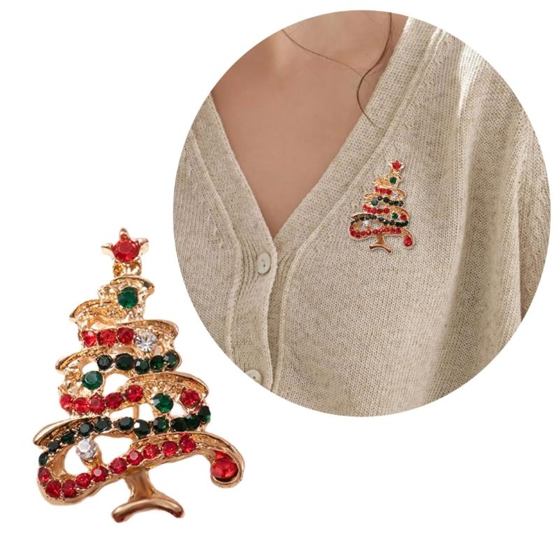 Festive Snowman Pin Christmas Tree Decoration Creative Alloy Brooch Adorned With Crystals Rhinestones Holiday Outfit