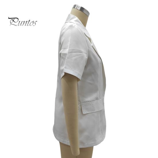 Women Casual Suit Coat Lapel Short Sleeve Single Button Suit Jacket Solid Color Flap Pockets Summer Business Outwear