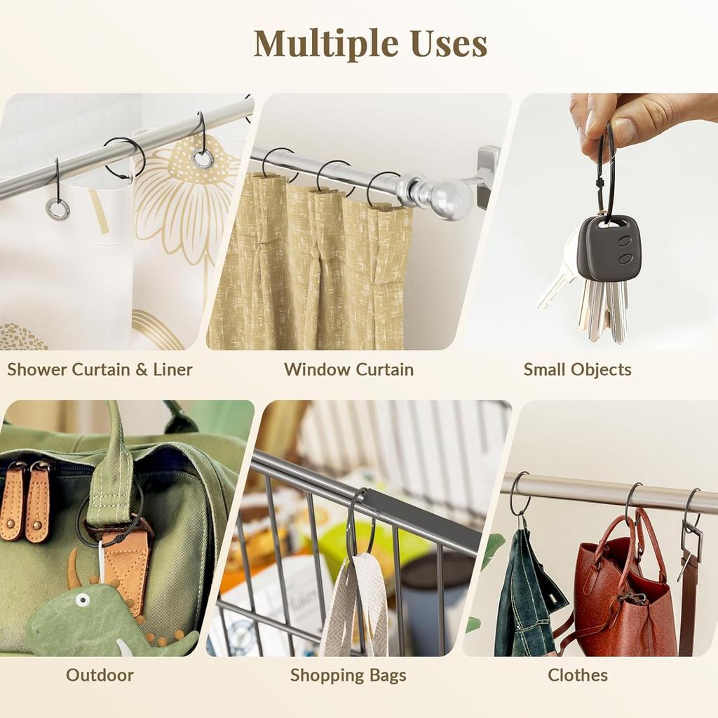 Shower Curtain Rings, Bathway Shower Curtain Hooks, Black Shower Curtain Rings Rust Proof, Anti-Drop Shower Rings for Curtain, Shower Hooks for
