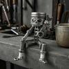 Cyberpunk Style Collectible Mechanical Skull Figurine with Gear Base, Industrial Piston-Head Skeleton Statue Wrench, Gift for Car Lovers Gearheads