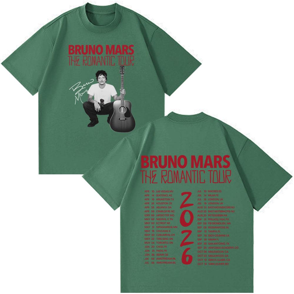 Rapper Bruno Mars Romantische Tour 2026 Grafik-T-Shirts Herren Damen Vintage T-Shirts Kurzarm Baumwolle Locker Hiphop Rundhals-T-Shirts