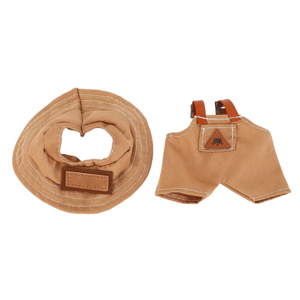 Doll Clothes Fiber Wearable Exquisite Brown Color Suspenders Pants and Bucket Hat for Collecting