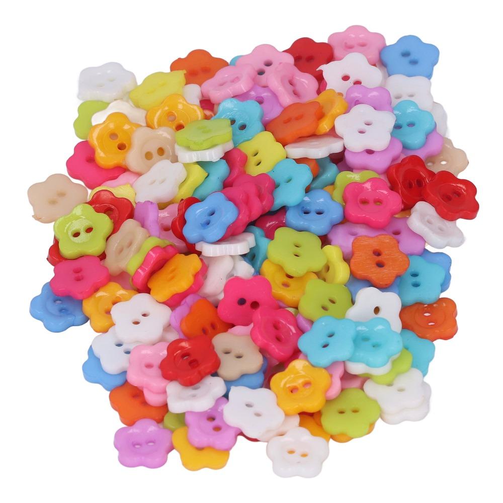 200pcs Flower Shape Two-Hole Sewing Buttons Colorful Plastic Buttons Flower Buttons For DIY Crafts