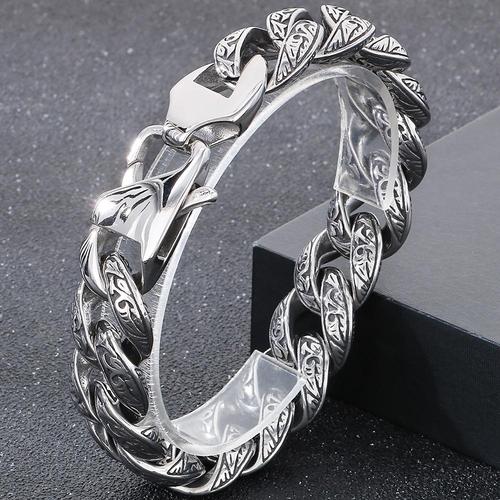 Cool 18MM Width Curb Cuban Link Chain Bracelet for Man Solid Stainless Steel Men's Bracelets Vintage Jewelry Accessories 5 Color