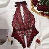 One-piece Porn Lingerie Transparent Hollow Crotchless Bodysuit  Erotic Costume Women's Lace Deep V Bra Open Sexy Underwear Set