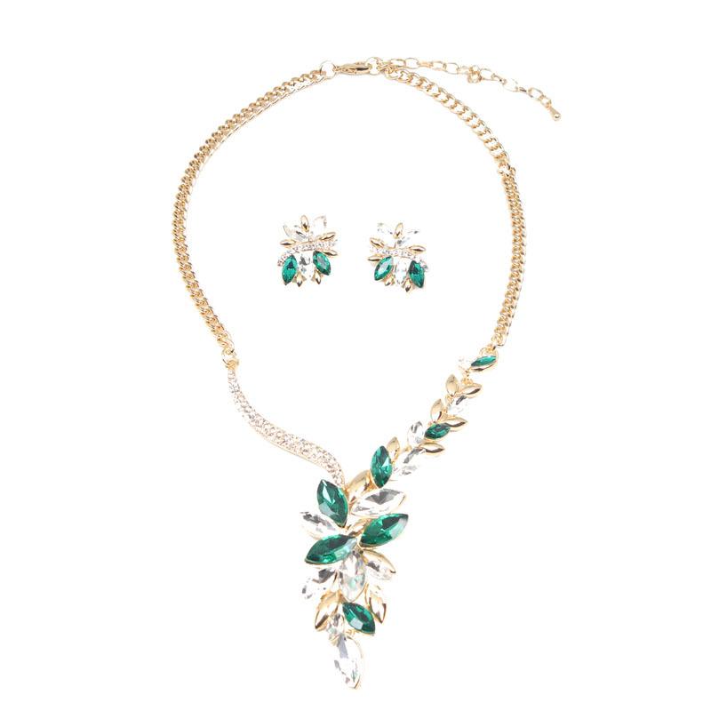 Simple Rhinestone Gemstone Necklace Earrings Set Banquet Dress Women'S Fashion Accessories