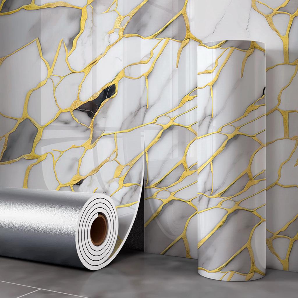 Waterproof Oil Proof Marble Pattern Faux Tile Wall Sticker Self Adhesive Thick TV Background Wall Decor Living Room Wallpaper