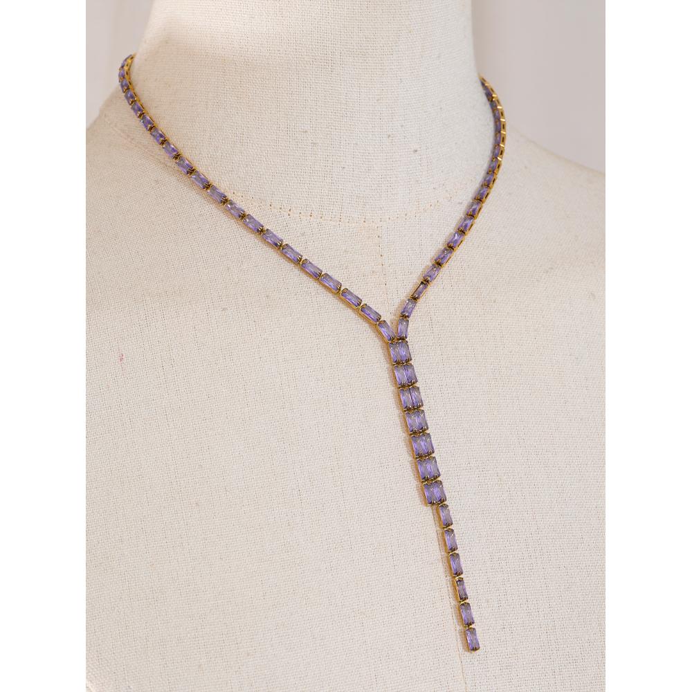 Yhpup Delicate Shiny Multicolored Cubic Zirconia Chain Chest Necklace High Quality Stainless Steel Premium Fashion Jewelry Gift
