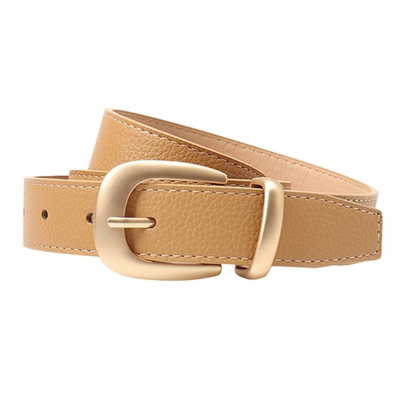 Women Stylish Faux Leather Skinny Belt Adjustable Gold Buckles For Jeans Dresses Pants Casual Outfit