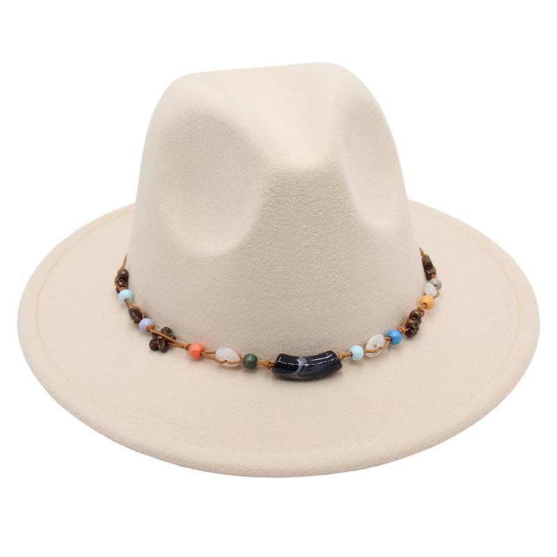 Wholesale New Bead Top Hat Literary Jazz Hat Men'S And Women'S Felt Hat Sunshade Woolen Hat British Tibetan Hat