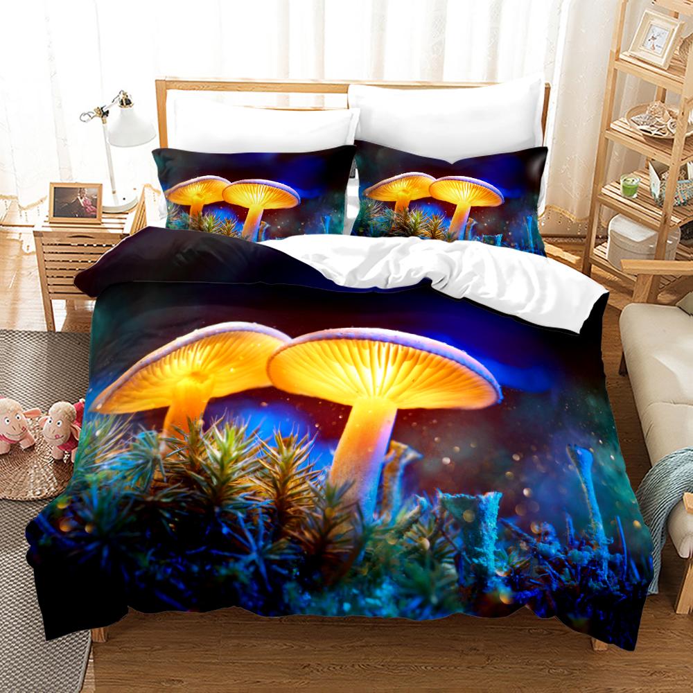 Magic Colorful Mushroom Bedding Set 3D Cartoon Mushroom Bed Linen Single Queen King Full Size Kids Girls Duvet Cover Room Decor