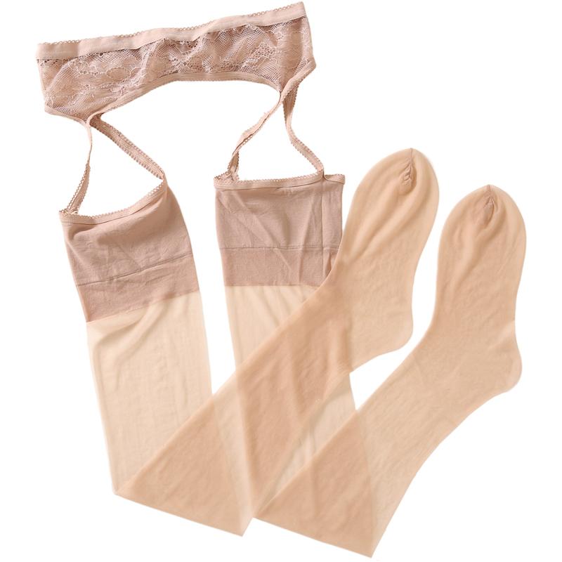 Colors Lace Garter Suspender Belt With Transparent Thigh High Stockings Women Sexy Open Crotch Tights Pole Dance Clubwear