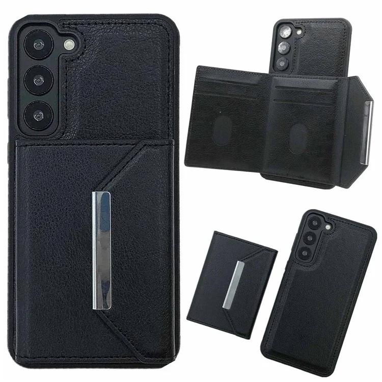 

For Samsung Galaxy S23+ Case Leather+TPU Phone Cover Detachable Card Bag Kickstand
