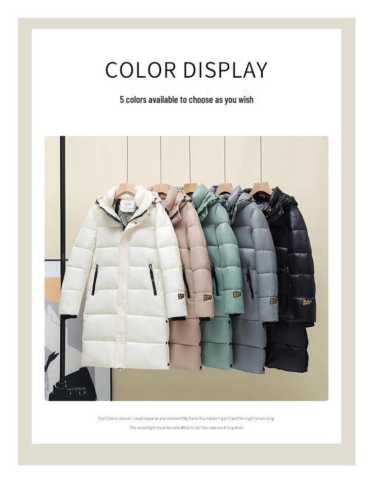 Dámská 2024 černá a zlatá vyhřívaná dlouhá bunda z prachového peří a bavlny