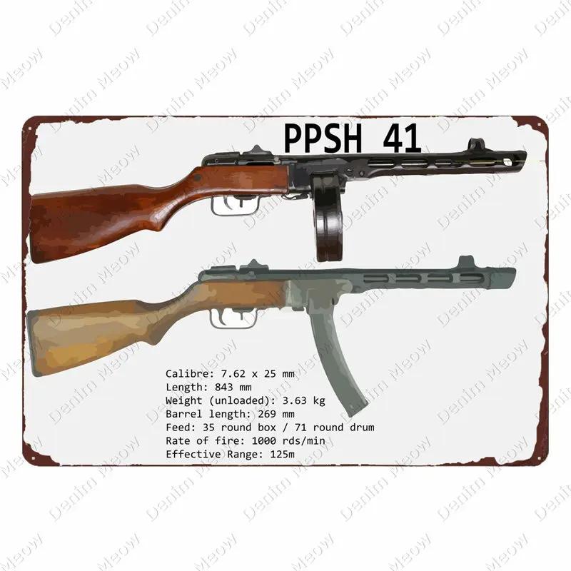 Plaque Métallique Vintage Uzi - Plaque Étain Pistolet Fusil, Décoration pour Fans Militaires Bar Club Café Pièce, Peinture Art Mural