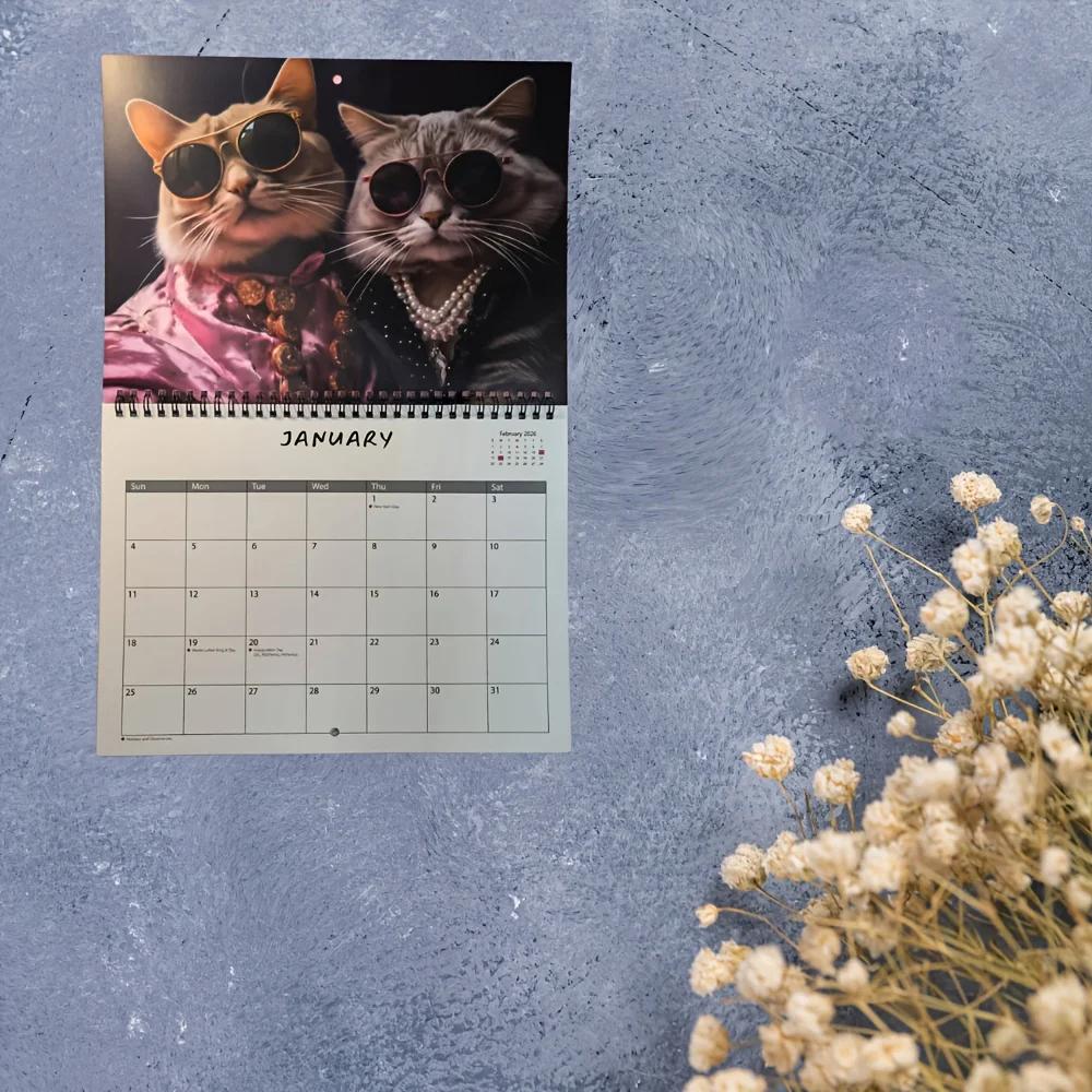 2026 Hip Cat Wall Calendar 3 Cool Cats In Sunglasses Trendy Attire Must Have for Cat Lovers Perfect Gift and Home Decor
