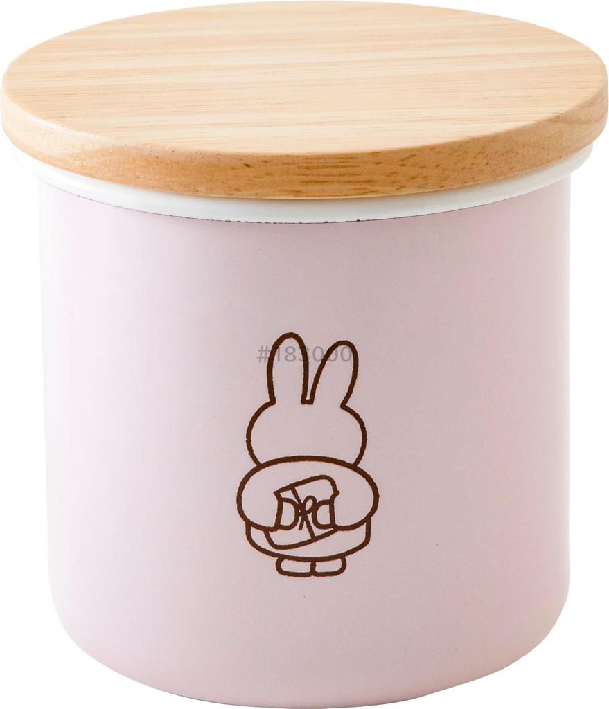 Fuji Enamel Miffy Pastel Storage Container Canister Wooden Lid with Gasket 9cm Pink Gift Miffy Enamel