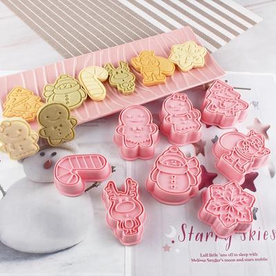 8 Pièces/ensemble Moule à Biscuits Père Noël Élan Flocon de Neige Bonhomme en Pain d'Épices Bonhomme de Neige Moules Décoration Fête Noël Nouvel An Gadgets de Pâtisserie Type Presse