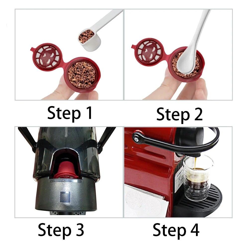 4 Stück Wiederverwendbare Kaffeekapseln Tasse Mit Löffel Bürste Kaffeefilter Für Nespresso Kaffeegeschirr