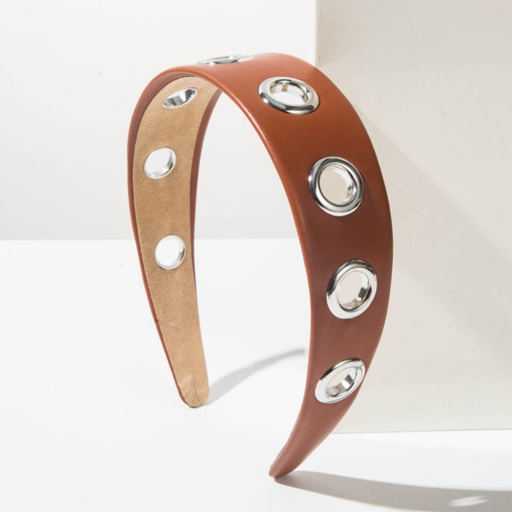 

PU Leather Grommet Headband Non Slip Head Bands Fashion Wide Eyelet Headbands Hair Accessories