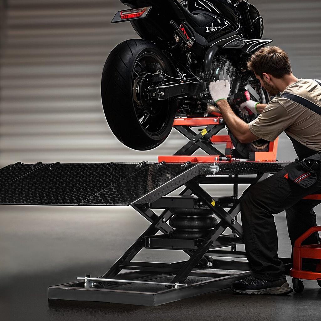 Motorcycle Jack Lift 1500lb Pneumatic Motorcycle Stand Removable Workbench