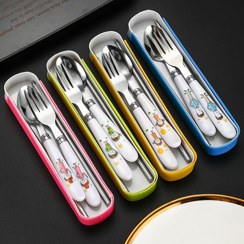 Stainless Steel Chopsticks Spoons Three Piece Portable Cutlery Set Student Travel Cutlery Spoons Chopsticks Forks