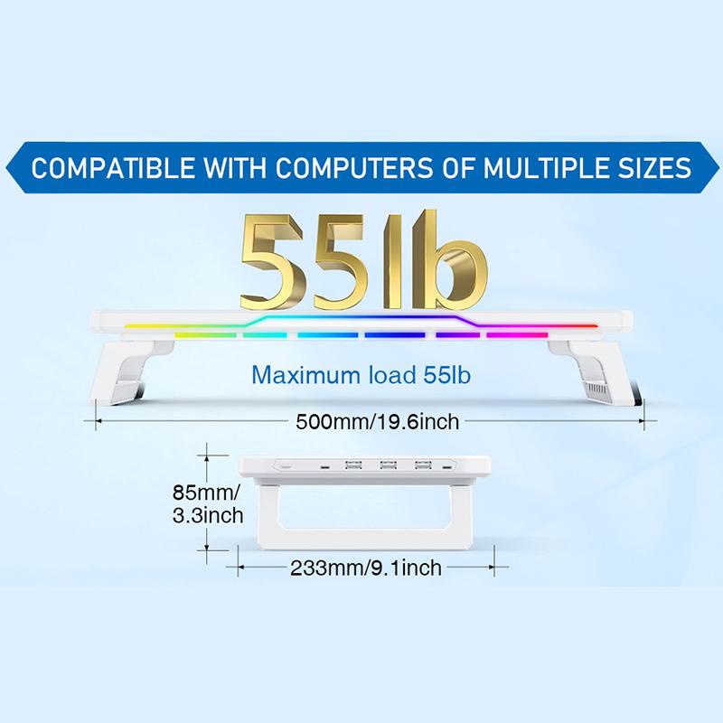 Schreibtisch-PC-Monitorständer Halterung Computerbildschirm Erhöhung Halter USB-HUB Mit RGB-Atmosphärenlampe Maus Tastatur Aufbewahrungs Organizer