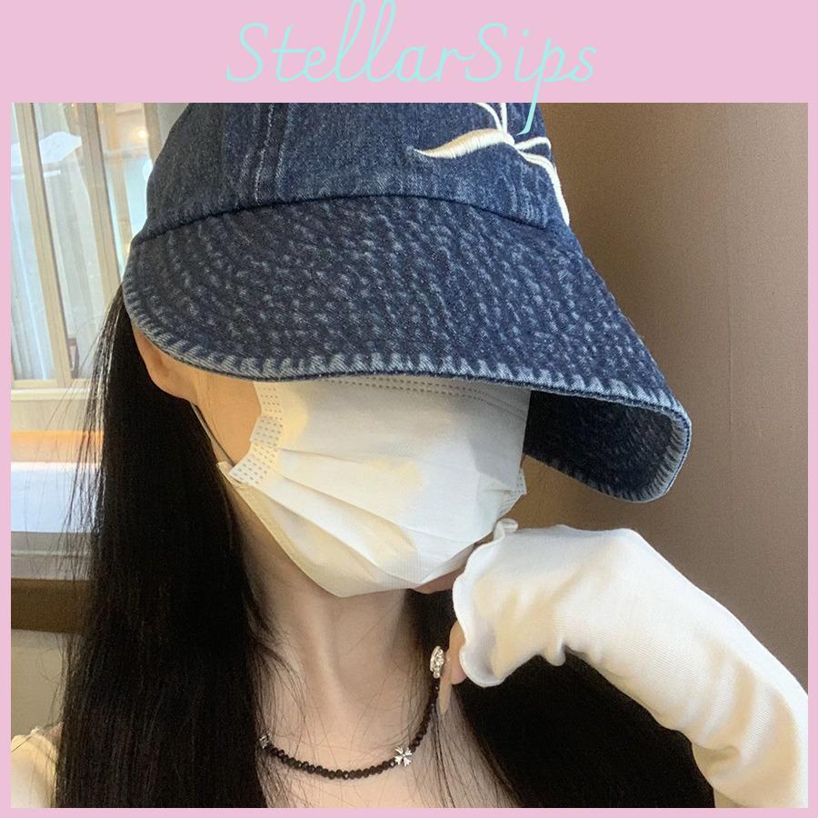 Butterfly Embroidered Denim Bucket Hat For Women's Spring Summer Outdoor Sun Protection