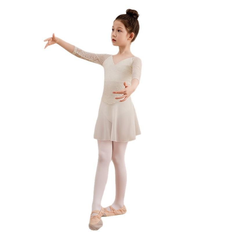 Girls Ballet Leotard With Skirt Kids Chinese Dance Practice Wear Winter