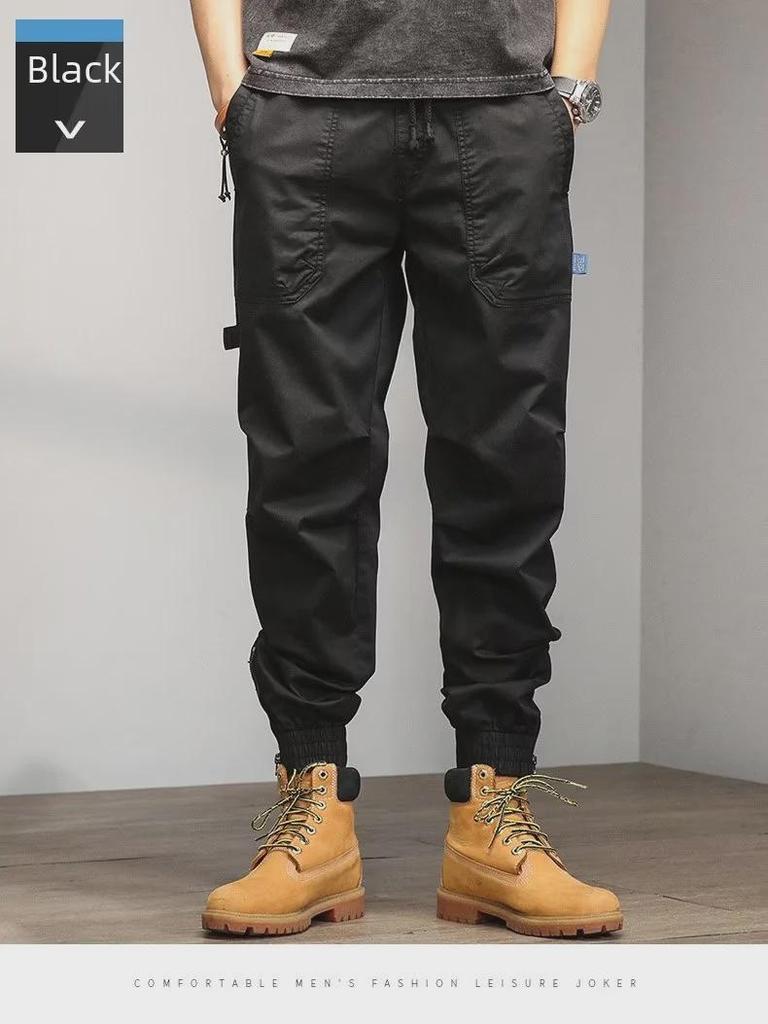 Retro Hong Kong Style Zipper Overalls: Trendy, Wear-Resistant, Versatile Sports Casual Pants for Spring and Autumn