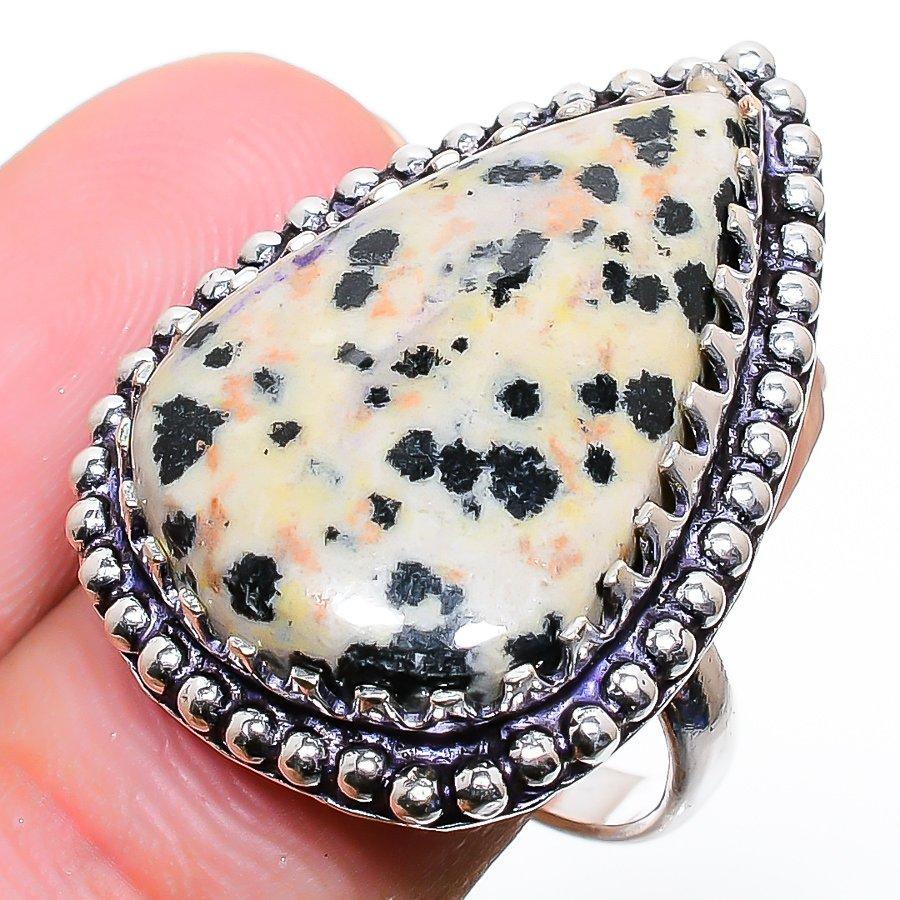 Dalmation Jasper Gemstone Handmade 925 Sterling Silver Jewelry Ring Size 6.5
