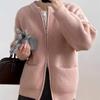 Double Zipper Sweater Cardigan for Women Solid Color Loose Spring and Autumn Knitted Jacket Top