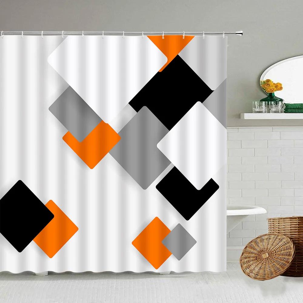 Black and White Checkered Wave Stripe Geometric Shower Curtain Bathroom Waterproof Polyester Curtain with Hook Home Decor