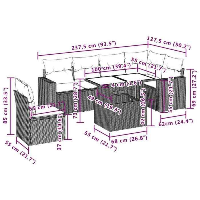VidaXL Salon de jardin 7 pcs avec coussins noir résine tressée 3267306