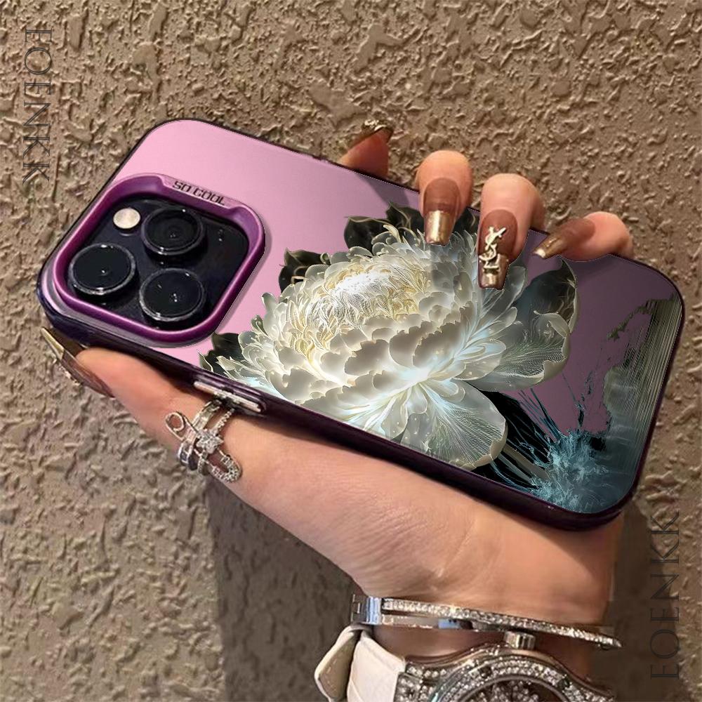 Luxury Lotus Flower Anti-drop Armour Case For iPhone 16 Pro Max 15 14 13 12 11 Pro XR XS X 7 8 Plus Lens protect plating Cover