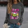 Women's Fashion Casual Long Sleeve Solid Color Christmas Printed Round Neck Top Sweatshirt