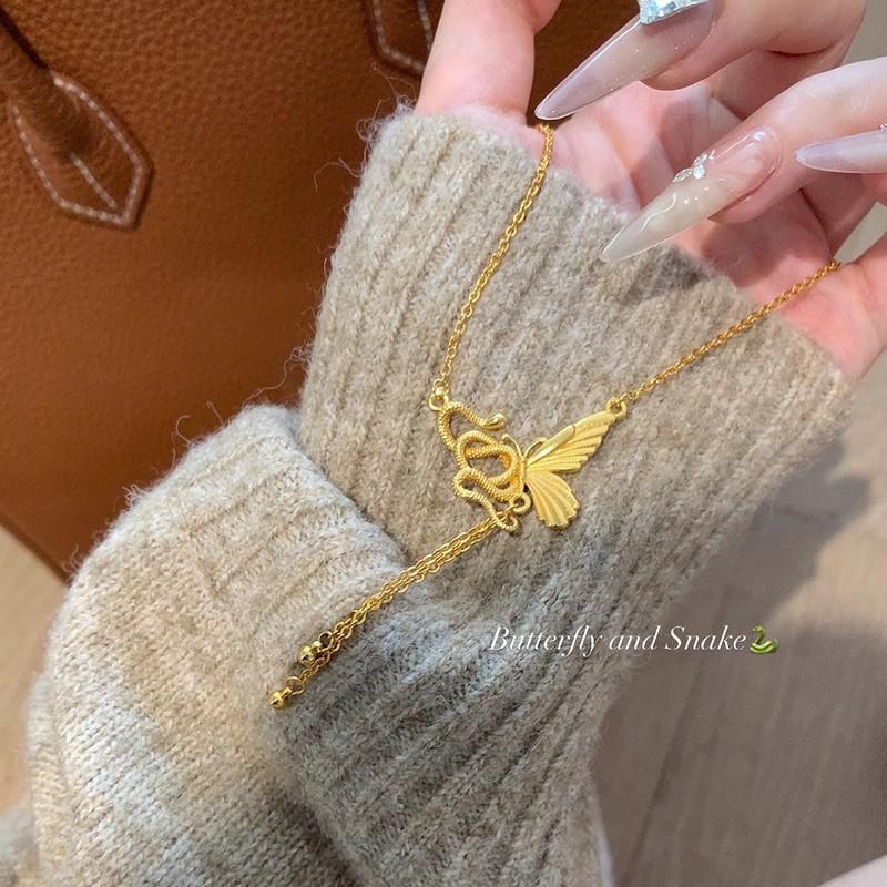 Natal Year Spirit Snake Wrapped Butterfly Pendant Necklace Female Cold Wind Collarbone Chain Accessories