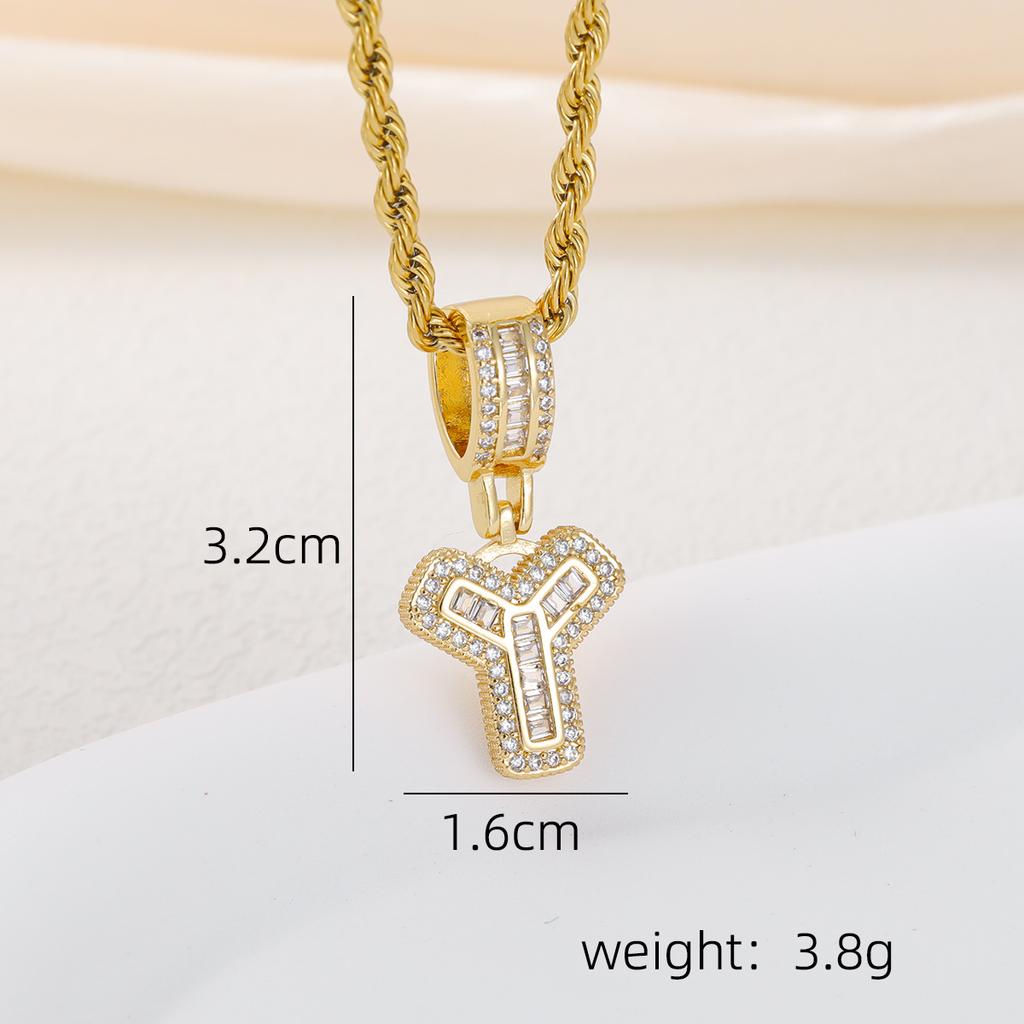 2025 New Initial Letter Necklace Women Men Cubic Zirconia Initial Pendant Necklace Rope Chain English A-Z Letter  Gift