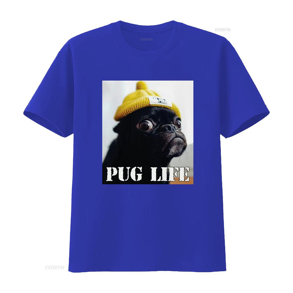 Pug Life T Shirt Dog Lover Funny Thug Cute Humour Girlfriend Gangster Vintage Unisex Streetwear Stretched Casual Soft
