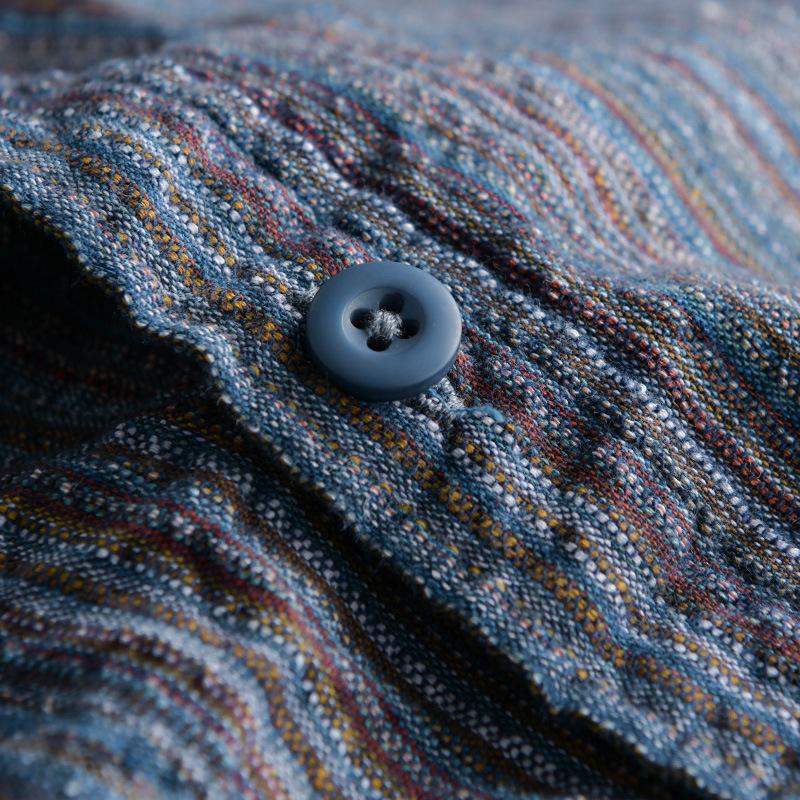 Spring Fall Japanese Vintage Striped Long Sleeve Shirt Men Street Style New Fashion Men Tops Lapel Collar Pocket Men's Casual Shirt