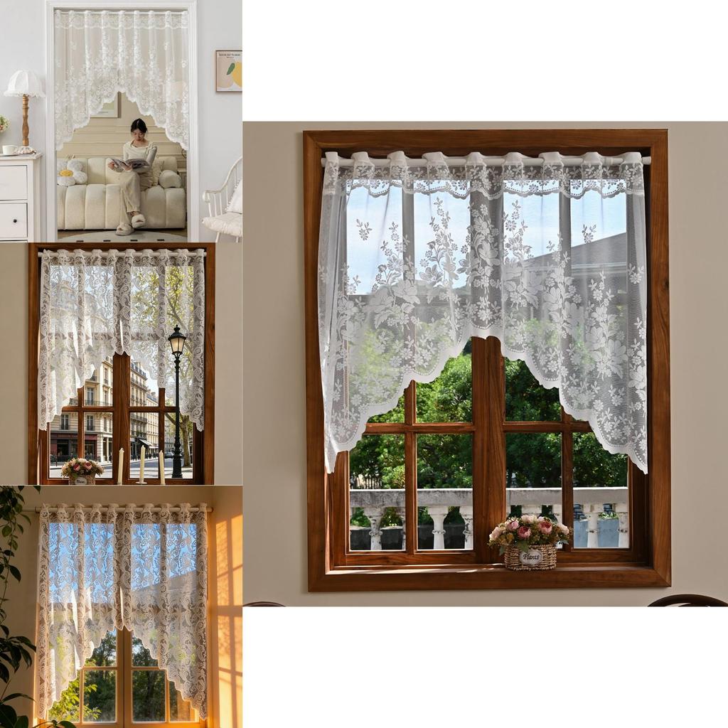 Elegantes Spitzentor-Halbvorhang mit Bogen und Blumenmuster für Wohnzimmer- und Schlafzimmerdekoration