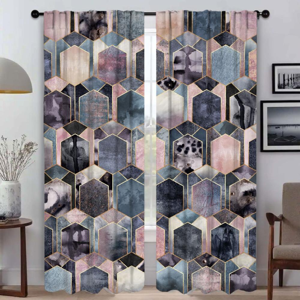 Modern Geometric Prismatic Lattice Partition Curtain Room Panel Living Curtains Tulle Bedroom Shades Darkening Polyester Ideal For