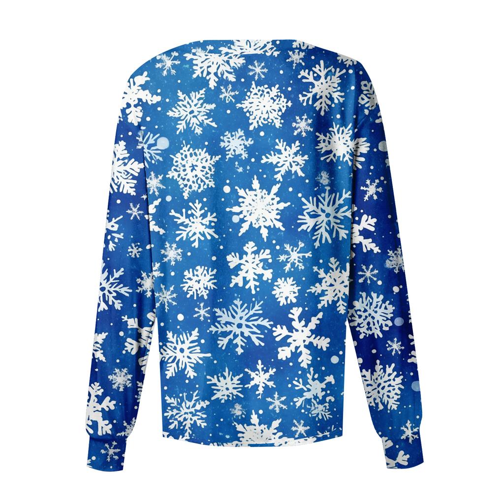 Women's Casual Long-sleeved Single-breasted Christmas Printed Protective Clothing Cardigan Top