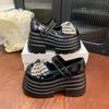 Fashion Fashion Crystal Platform Pumps for Women 10cm High Heels Mary Jane Shoes Woman Goth Thick Heeled Black Party Shoes Ladies