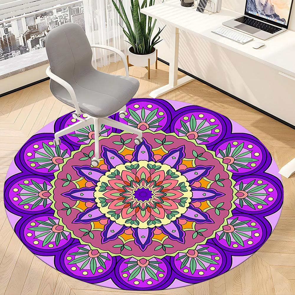 1pc Mandala Pattern Chair Carpet for Office, Round Polyester Mat, Indoor Decor for Office, Easycare Fabric, Washable Non-slip Area Carpet