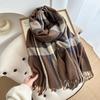 Autumn and Winter Warm White Scarf Women's Thickened Atmosphere Scarf Student Imitation Cashmere Plaid Fringed Shawl