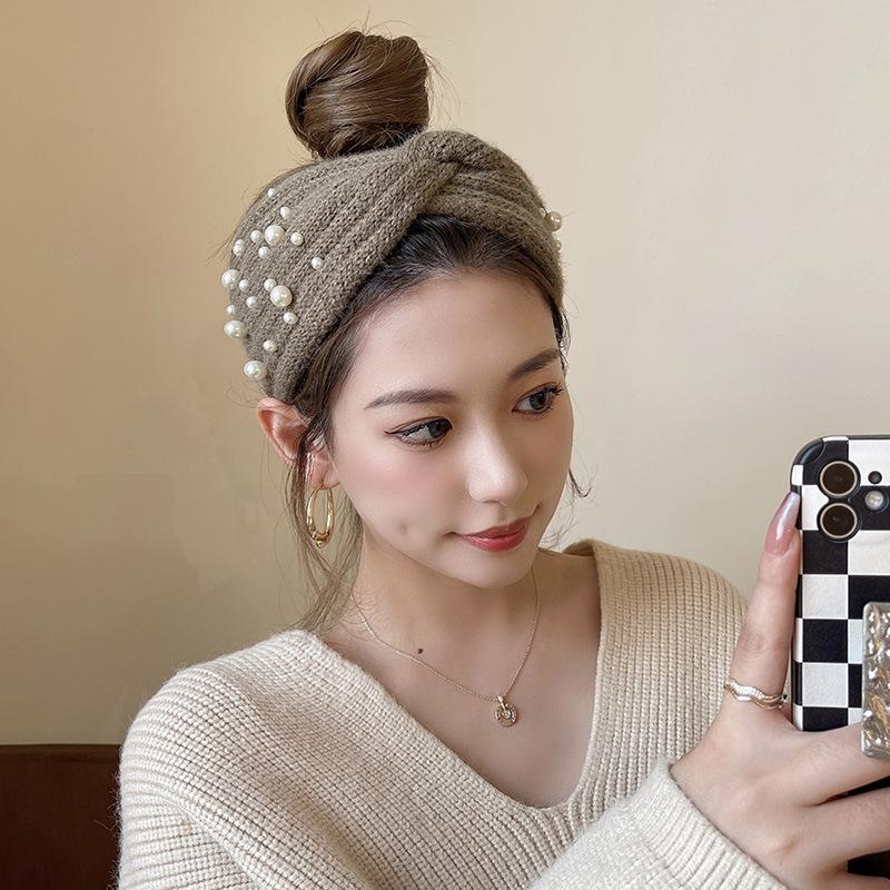 New Korean Style Wide Cross Pearl Headbands For Woman Hairband Elastic Sports Yoga Headwear Girls Hair Band Hair Accessories